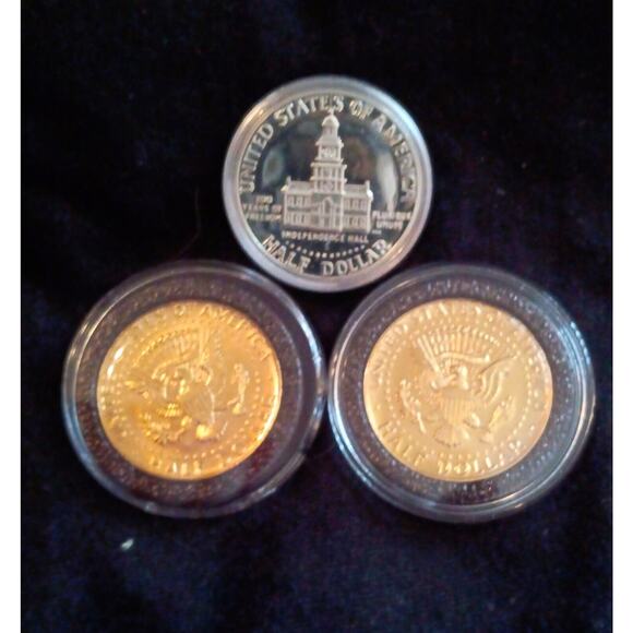 2 24k and .999 Silver plated Clad Cameo & 1 40% silver Cameo Kennedy Dollar Half - Picture 4 of 4